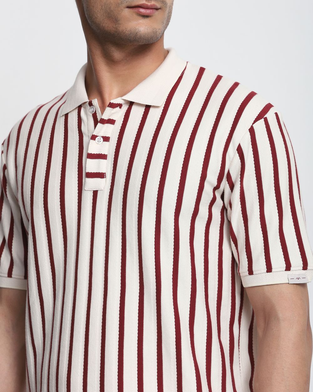 Maroon Textured Stripe Regular Fit T-Shirt