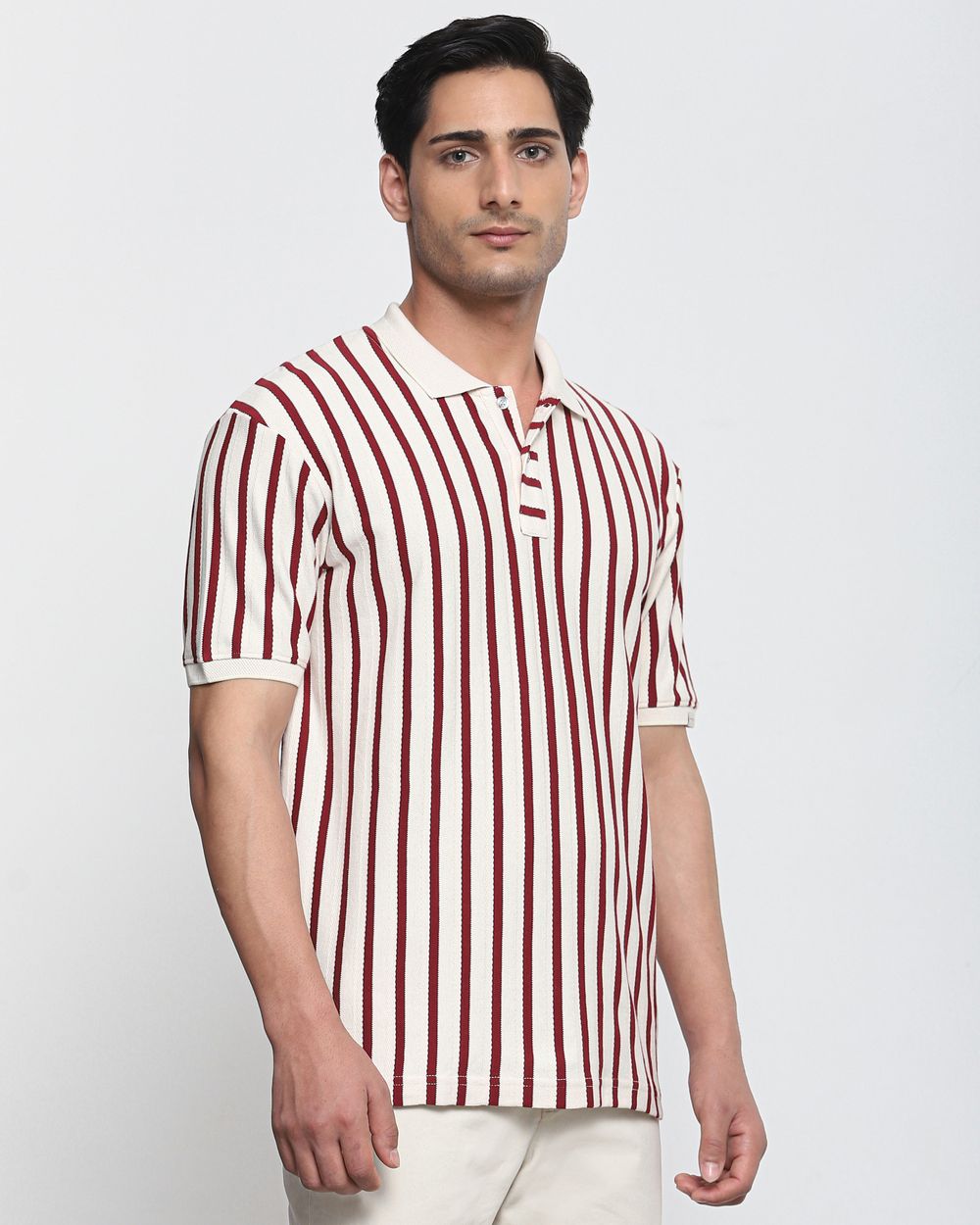 Maroon Textured Stripe Regular Fit T-Shirt