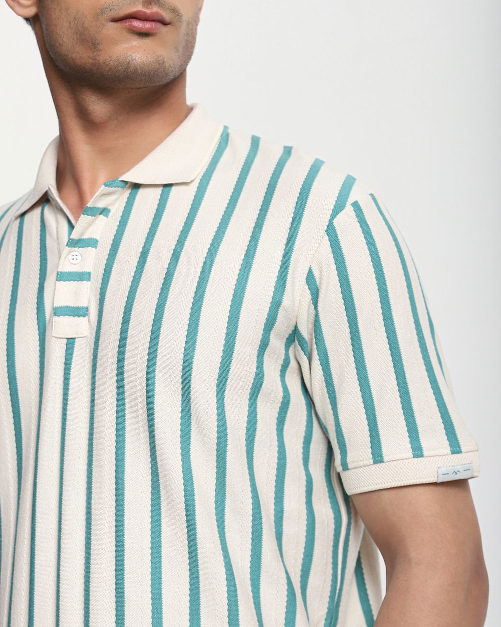Teal Textured Stripe Regular Fit T-Shirt