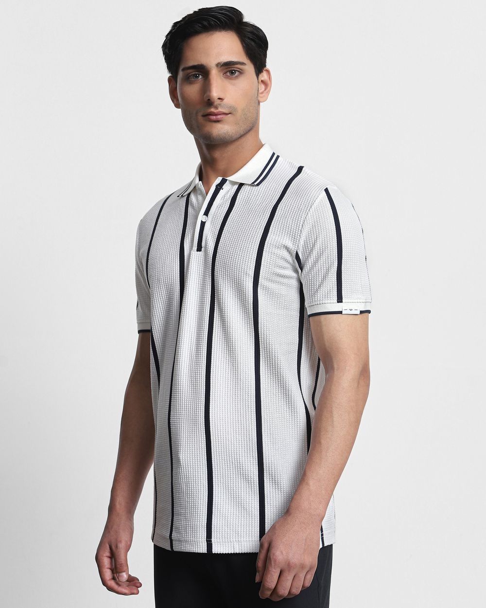 White Textured Stripe Slim Fit T-Shirt