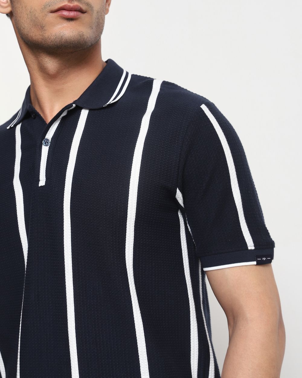 Navy Textured Stripe Slim Fit T-Shirt