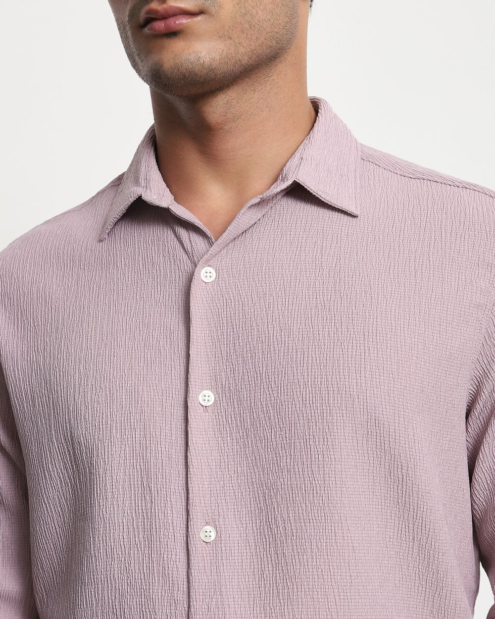 Lilac Textured Plain  Slim Fit Casual Shirt