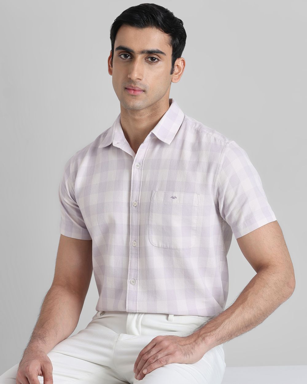 Lilac Square Check  Slim Fit Casual Shirt
