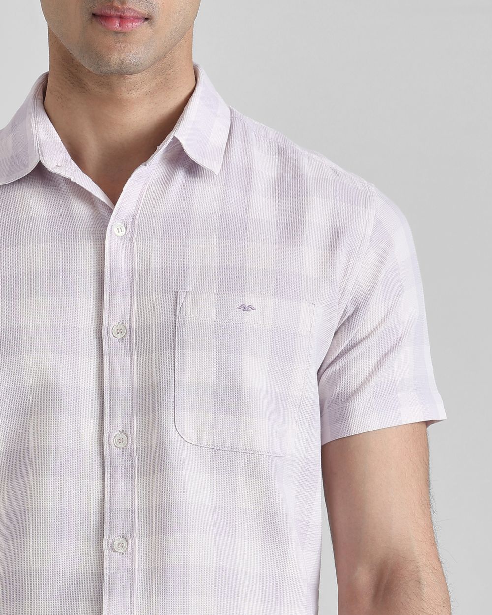 Lilac Square Check  Slim Fit Casual Shirt