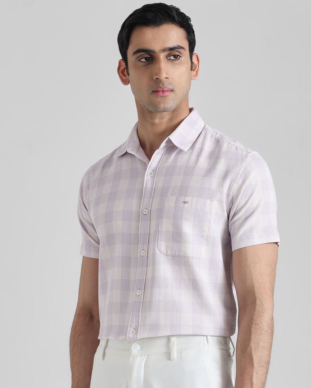 Lilac Square Check  Slim Fit Casual Shirt