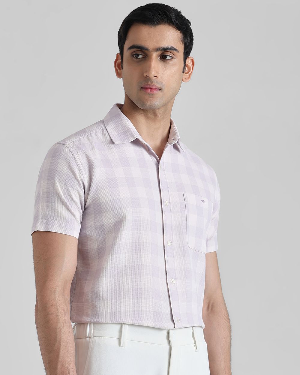 Lilac Square Check  Slim Fit Casual Shirt