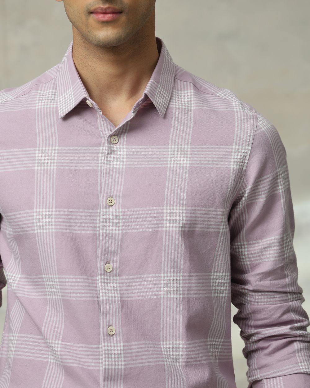 Lilac Large Check  Slim Fit Casual Shirt