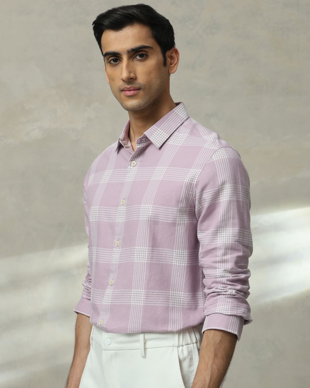 Lilac Large Check  Slim Fit Casual Shirt