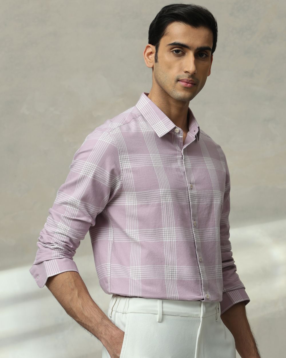 Lilac Large Check  Slim Fit Casual Shirt