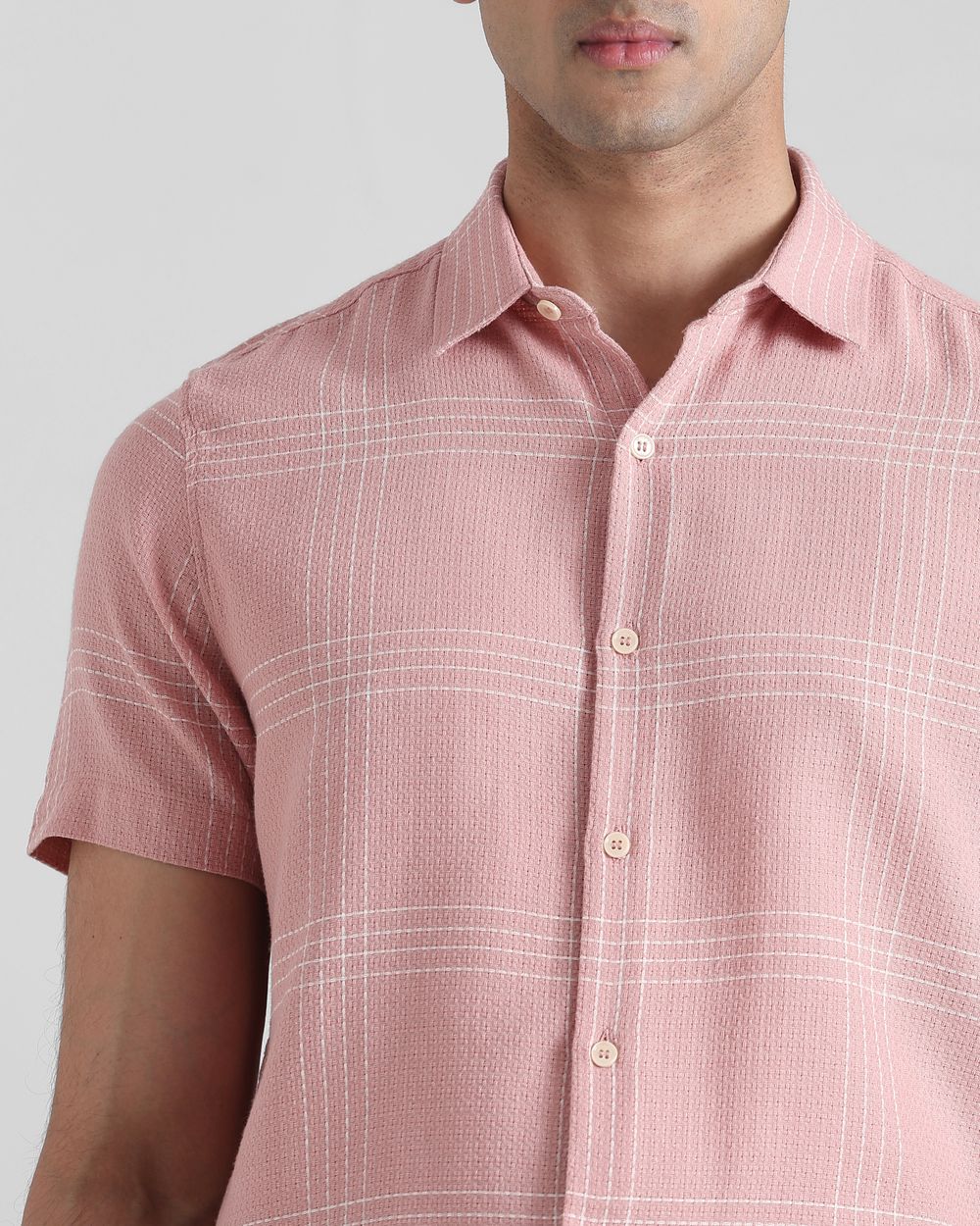 Pink Textured Check  Slim Fit Casual Shirt