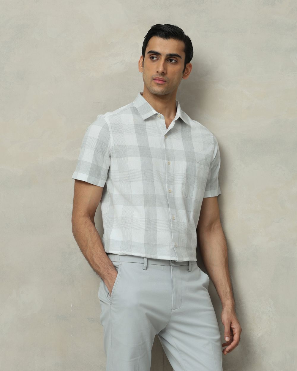 Grey Tonal Check  Slim Fit Casual Shirt