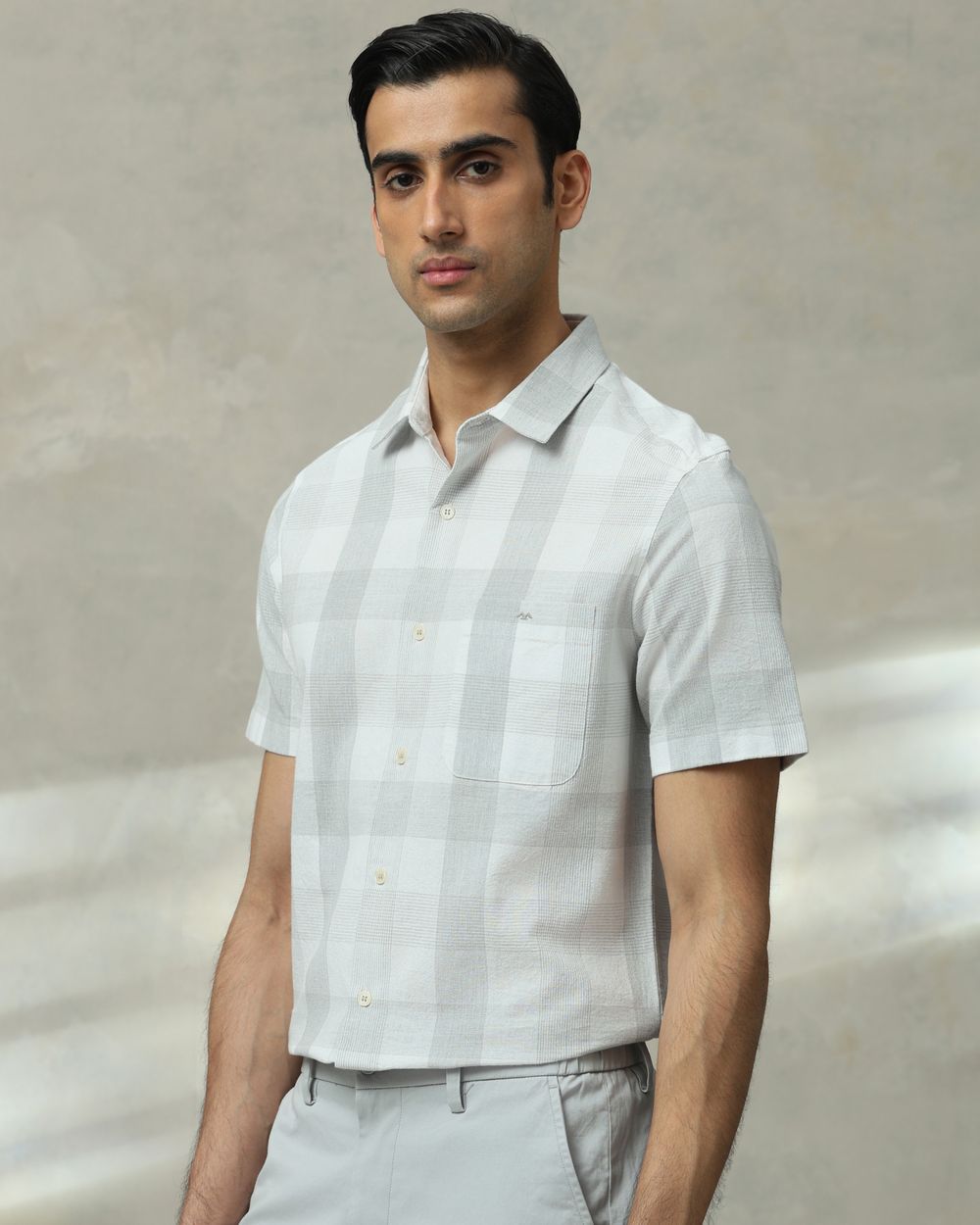 Grey Tonal Check  Slim Fit Casual Shirt