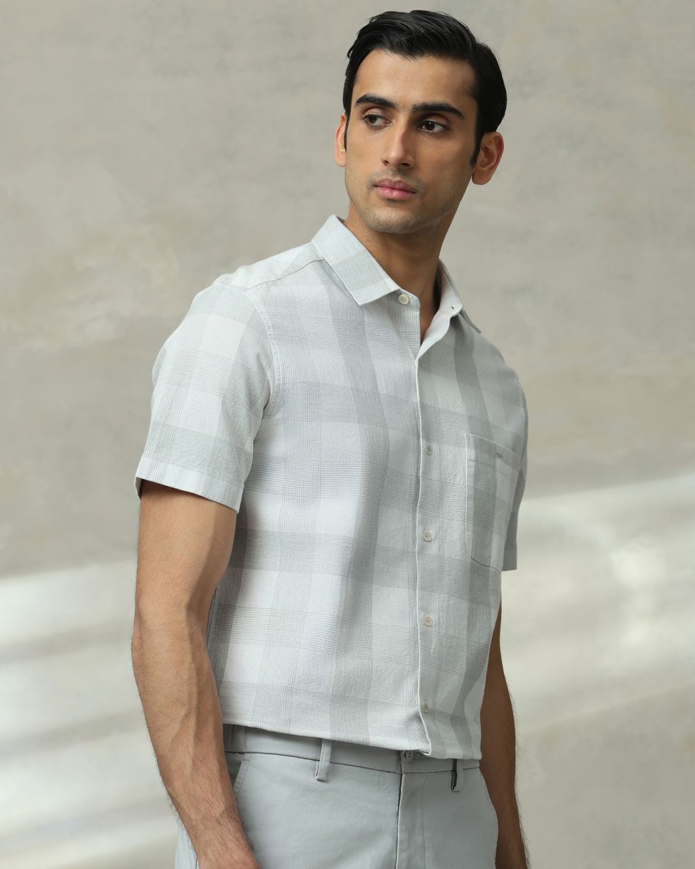 Grey Tonal Check  Slim Fit Casual Shirt