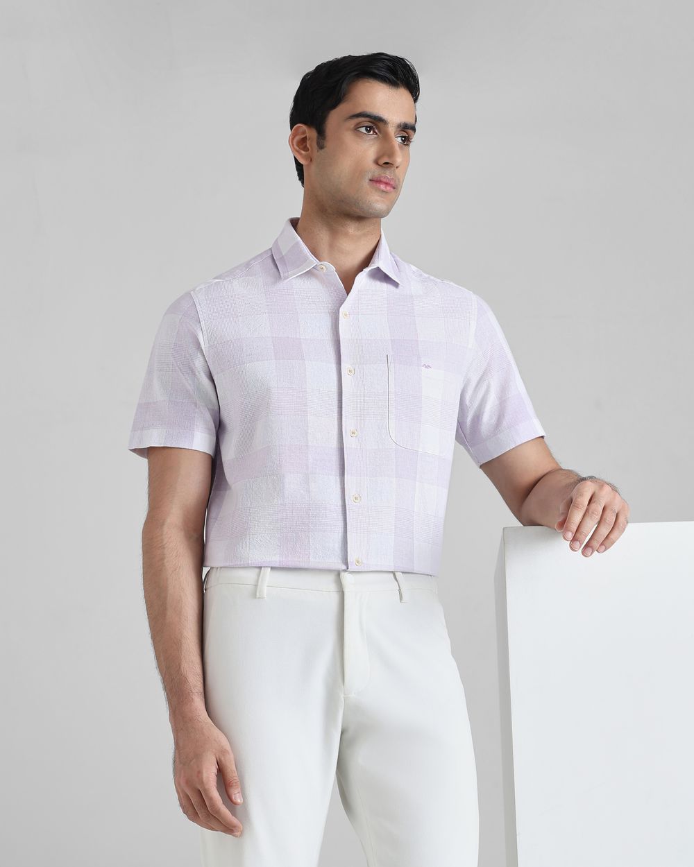 Lilac Tonal Check  Slim Fit Casual Shirt