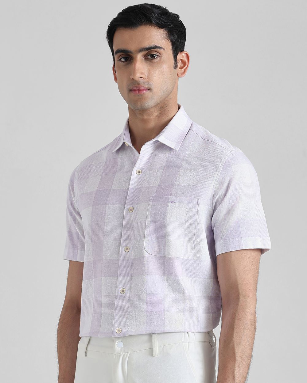 Lilac Tonal Check  Slim Fit Casual Shirt