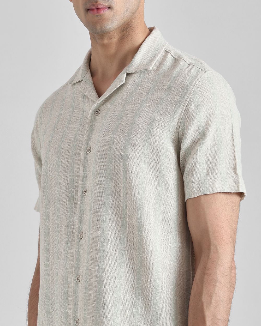 Off White Textured Stripe  Relaxed Fit Casual Shirt