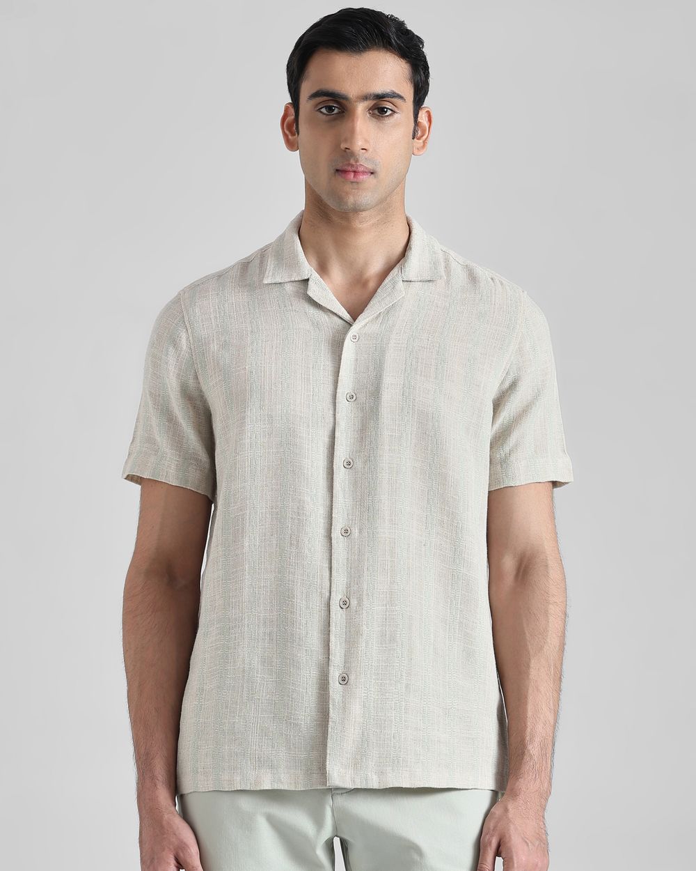 Off White Textured Stripe  Relaxed Fit Casual Shirt