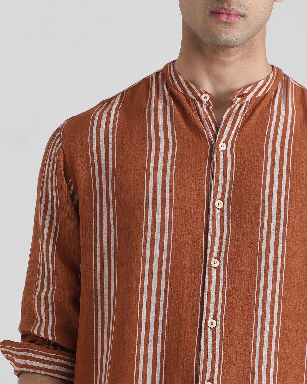 Rust Textured Stripe  Slim Fit Casual Shirt