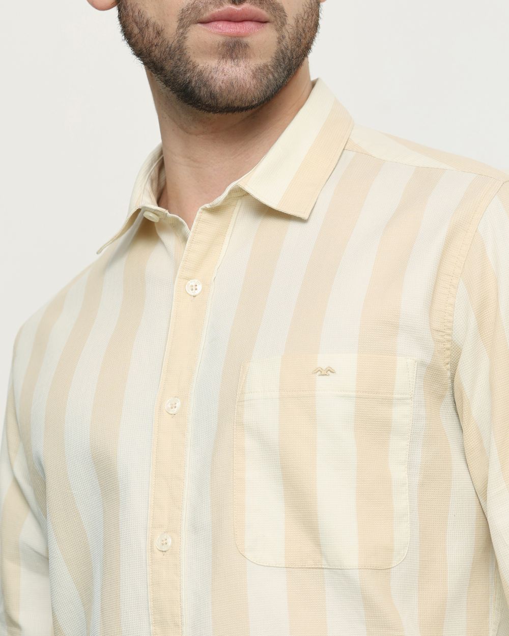 Light Khaki Textured Stripe  Slim Fit Casual Shirt