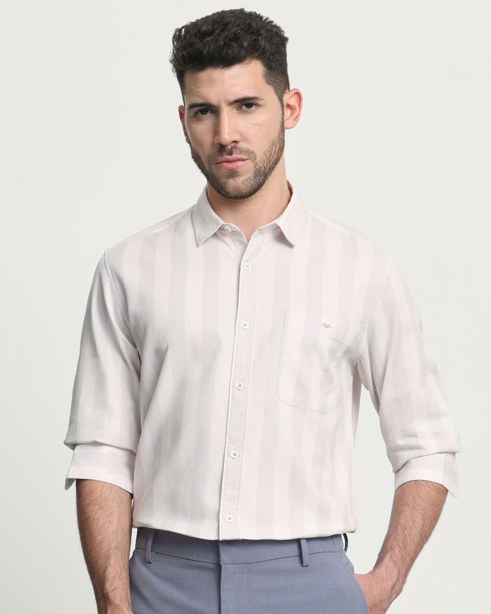 Lilac Textured Stripe  Slim Fit Casual Shirt