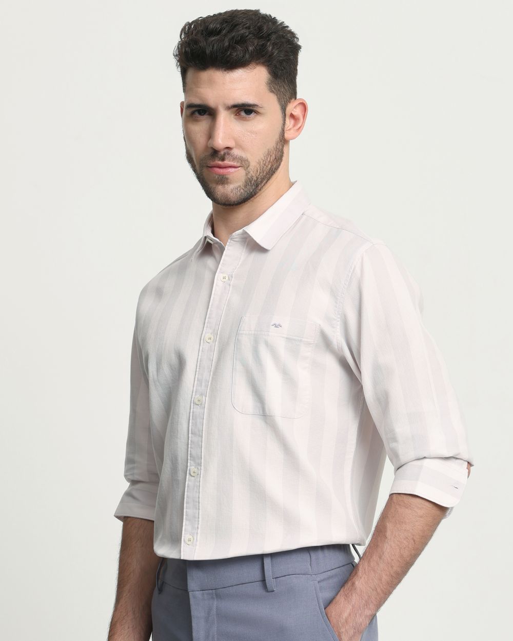 Lilac Textured Stripe  Slim Fit Casual Shirt