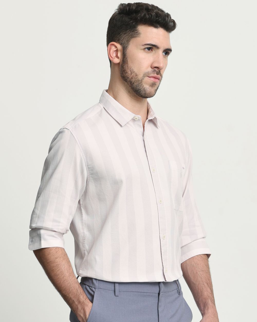 Lilac Textured Stripe  Slim Fit Casual Shirt