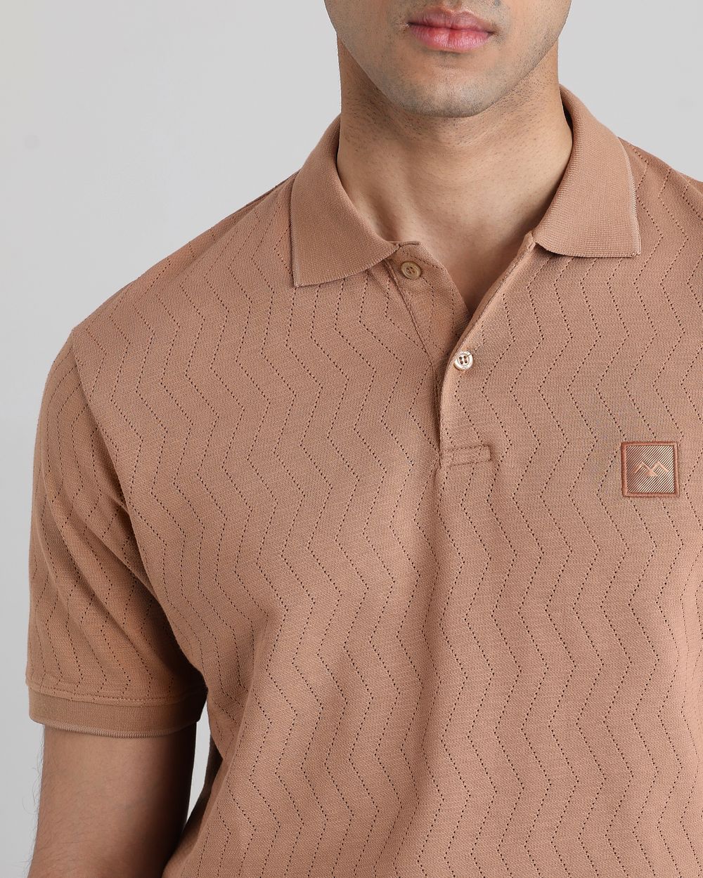 Khaki Textured Plain Regular Fit T-Shirt