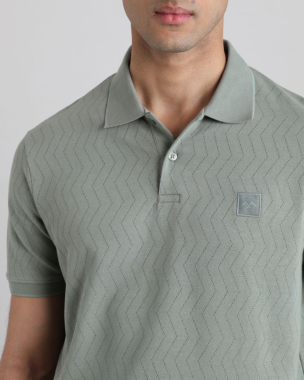 Sage Textured Plain Regular Fit T-Shirt