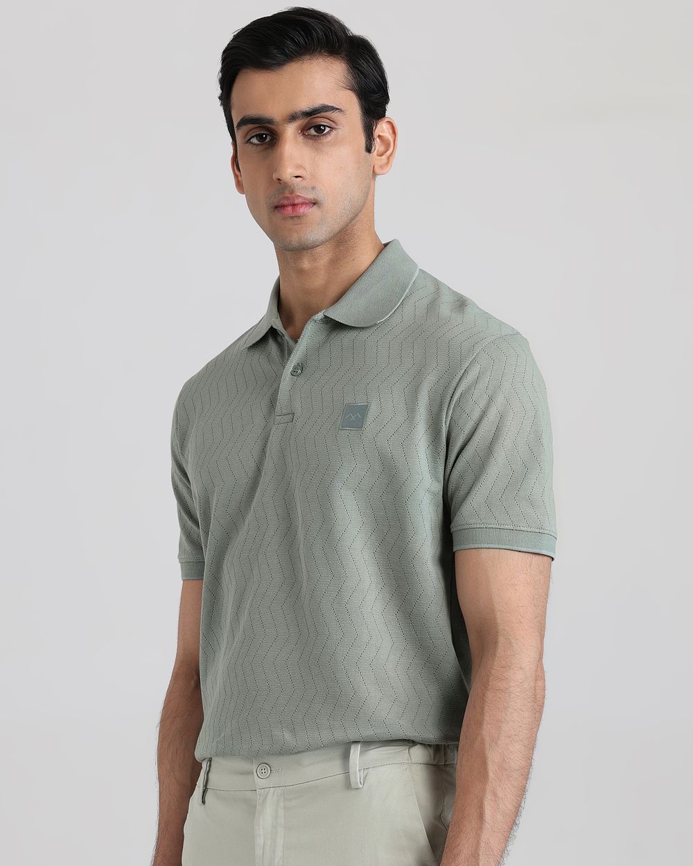 Sage Textured Plain Regular Fit T-Shirt