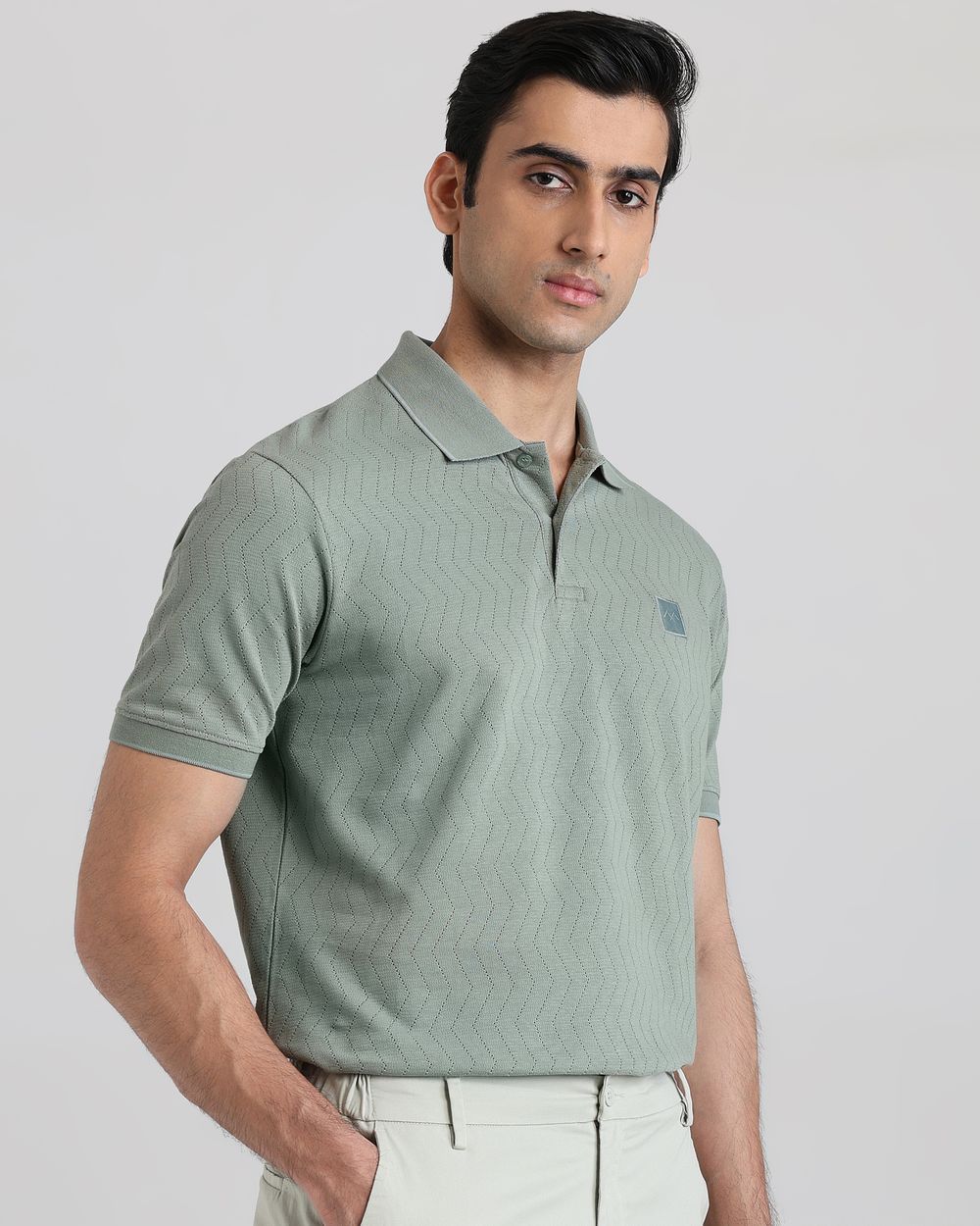 Sage Textured Plain Regular Fit T-Shirt
