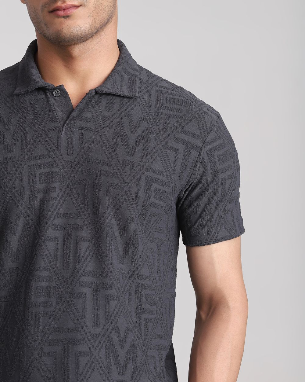 Charcoal Jacquard Plain Slim Fit T-Shirt