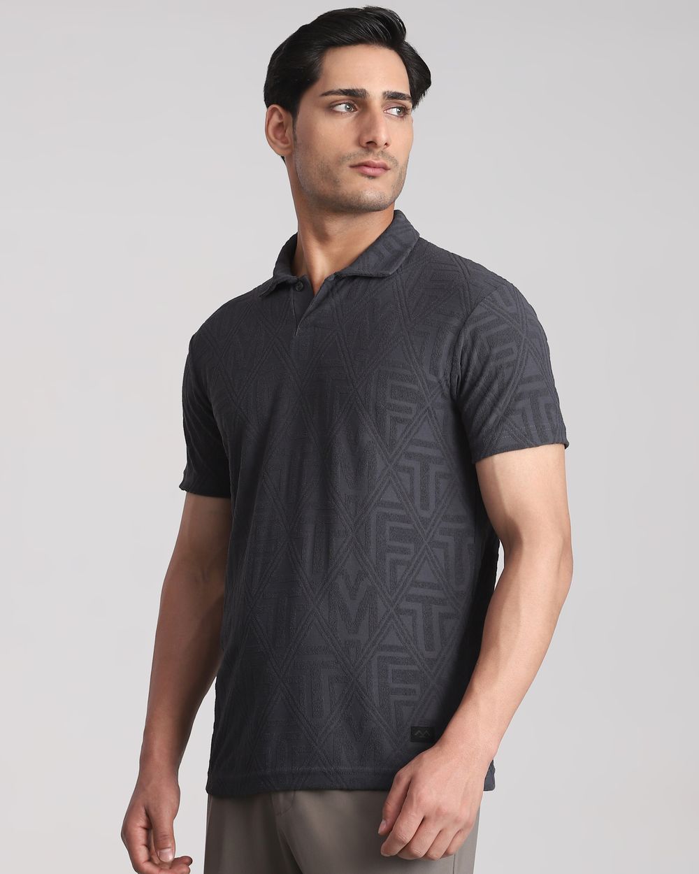 Charcoal Jacquard Plain Slim Fit T-Shirt