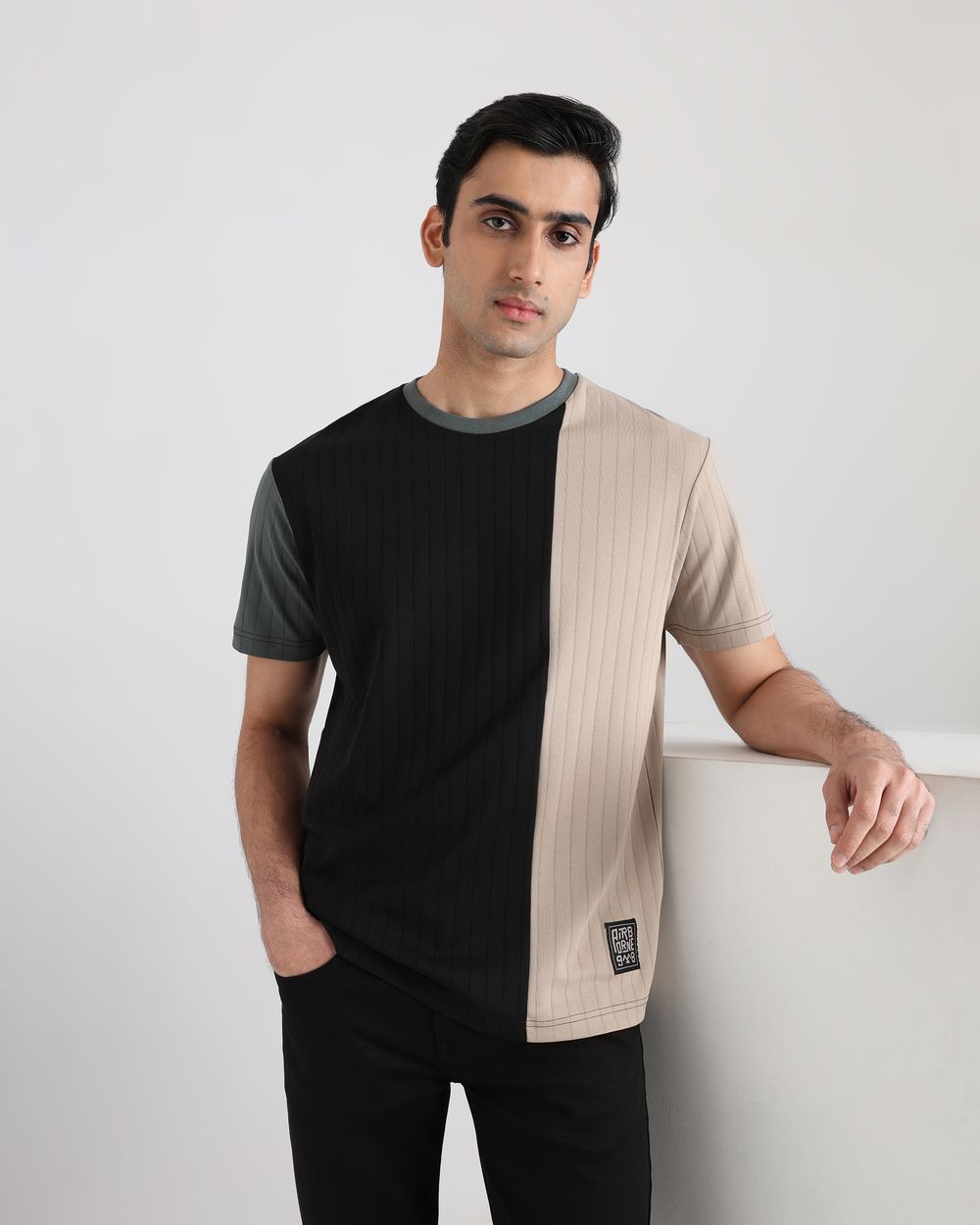Multi Textured Cut & Sew Regular Fit T-Shirt