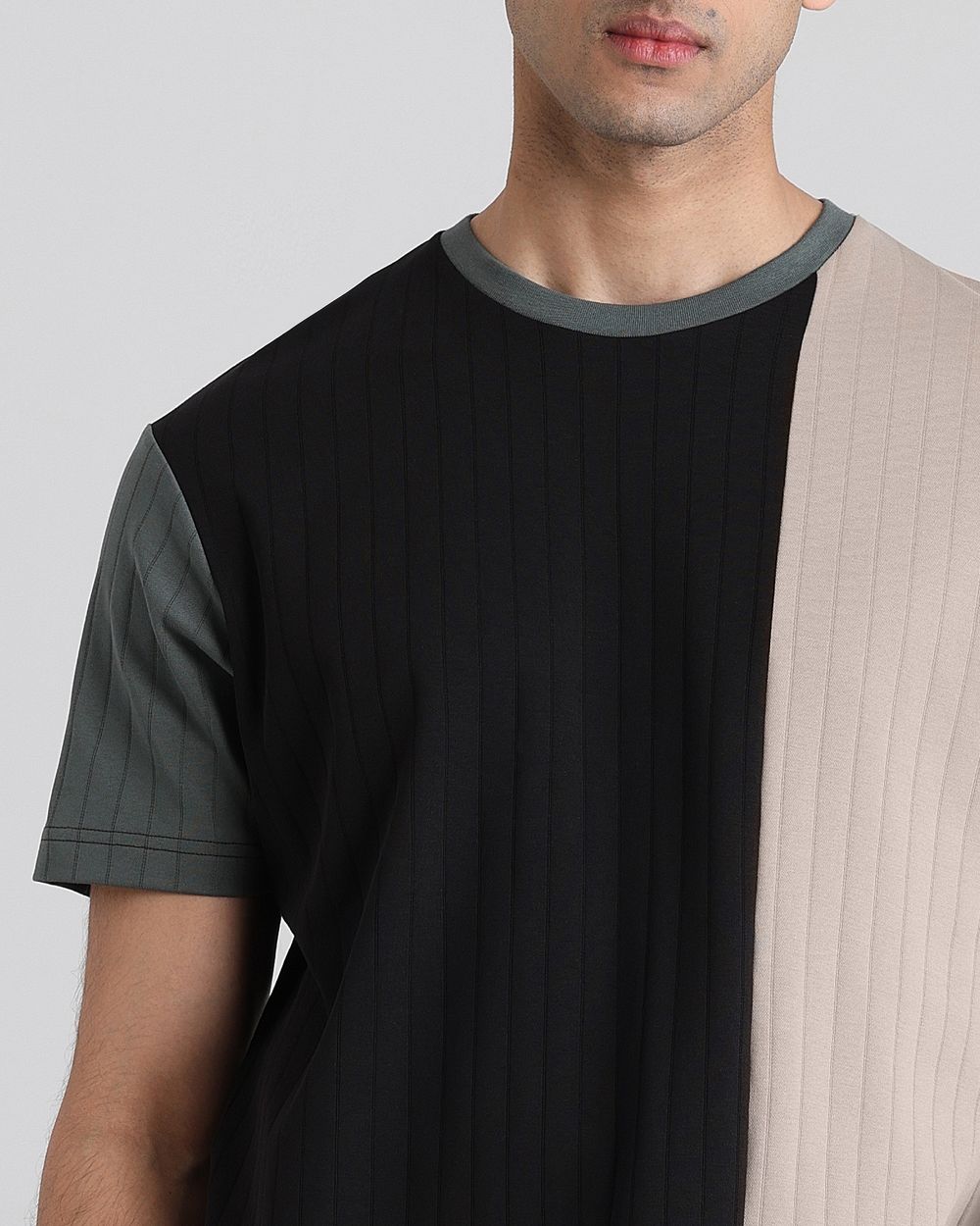 Multi Textured Cut & Sew Regular Fit T-Shirt