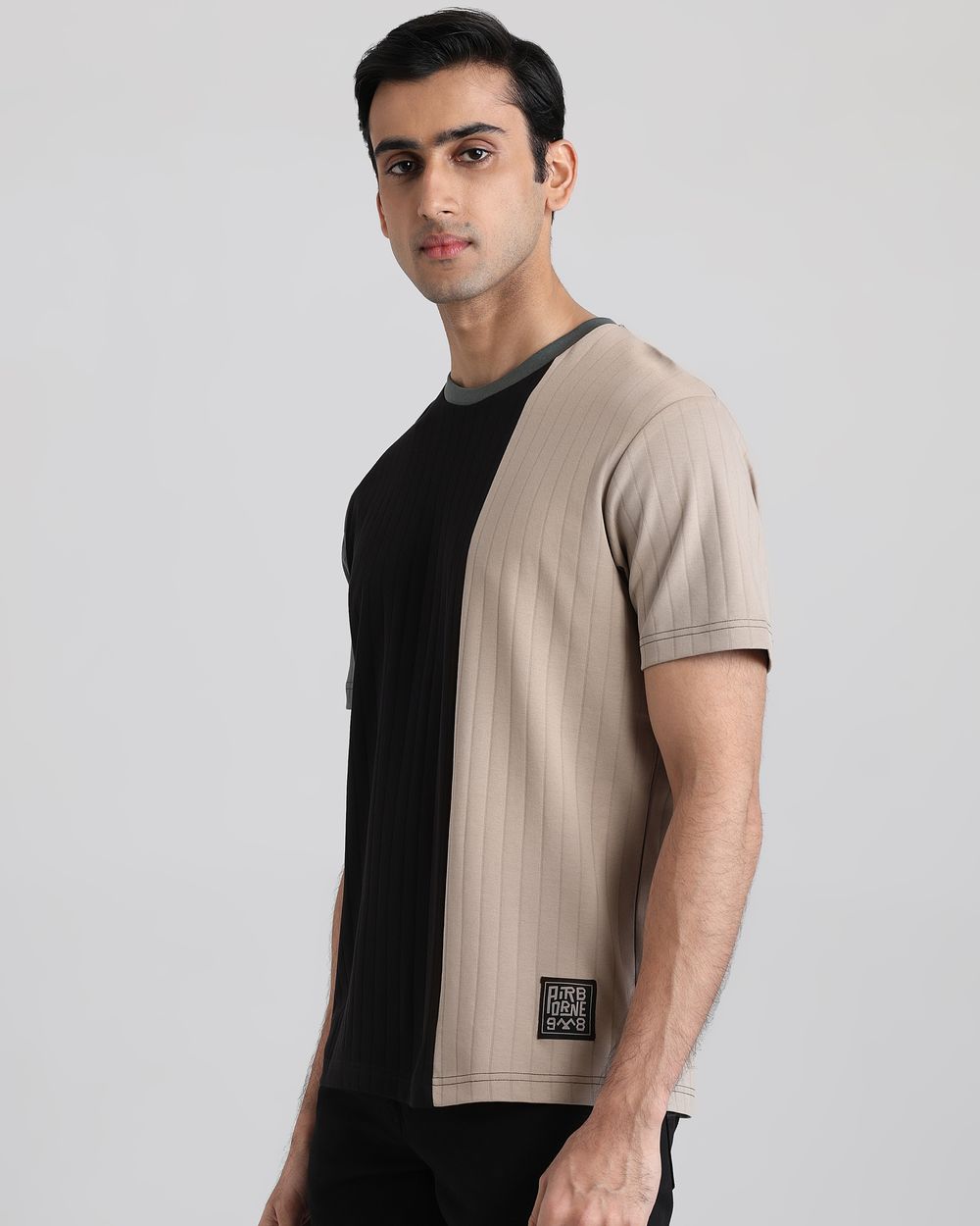 Multi Textured Cut & Sew Regular Fit T-Shirt