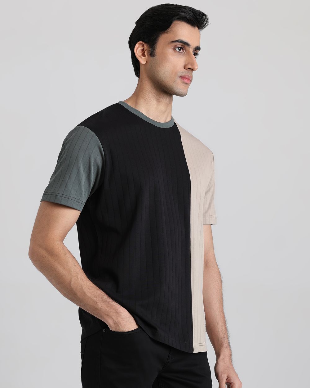 Multi Textured Cut & Sew Regular Fit T-Shirt