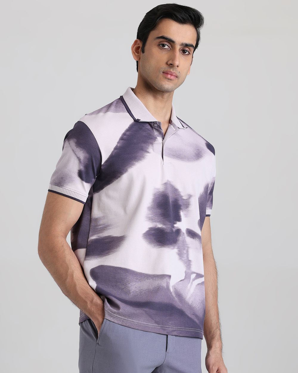 Lilac Abstract Print Regular Fit T-Shirt