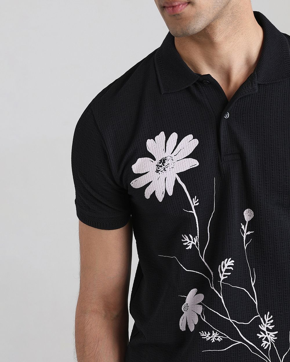 Black Textured Print Slim Fit T-Shirt