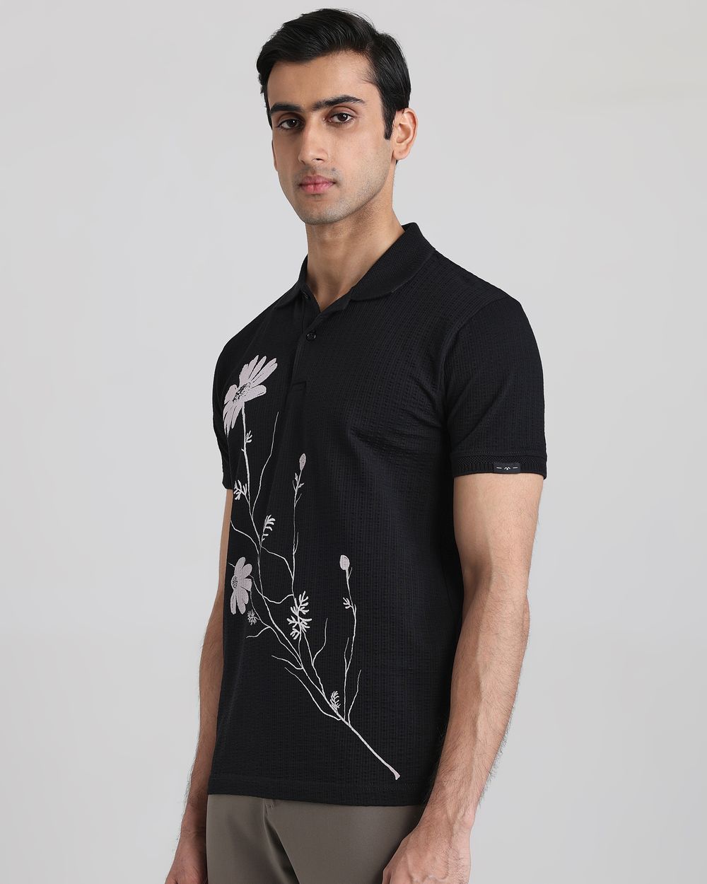 Black Textured Print Slim Fit T-Shirt