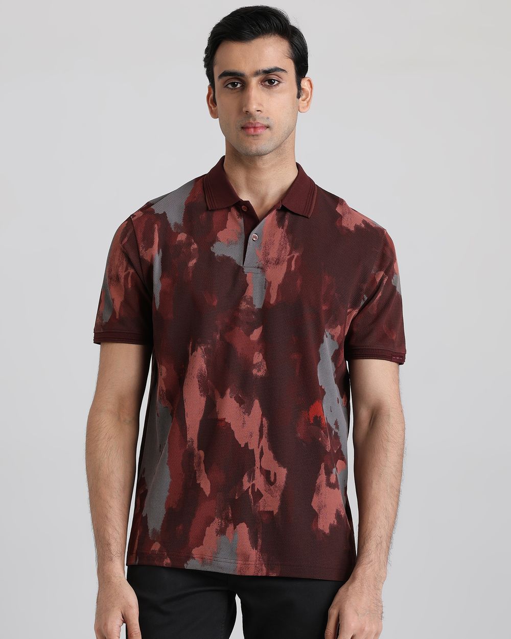 Rust Abstract Textured Regular Fit T-Shirt