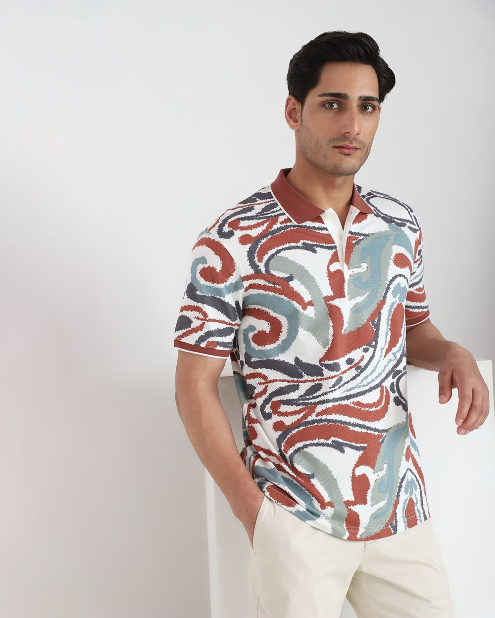 Brown Paisley Print Regular Fit T-Shirt