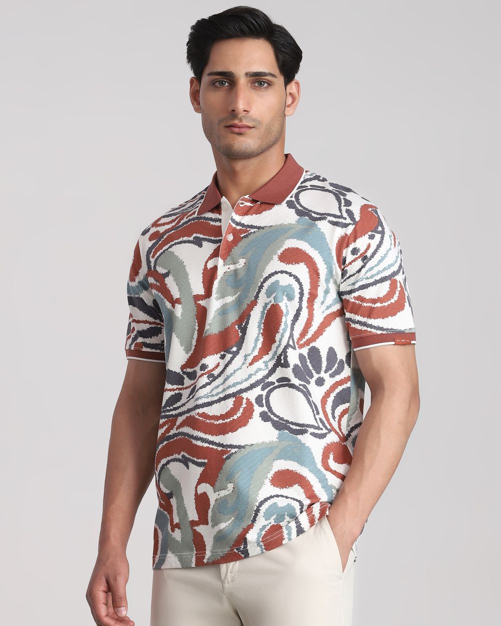 Brown Paisley Print Regular Fit T-Shirt