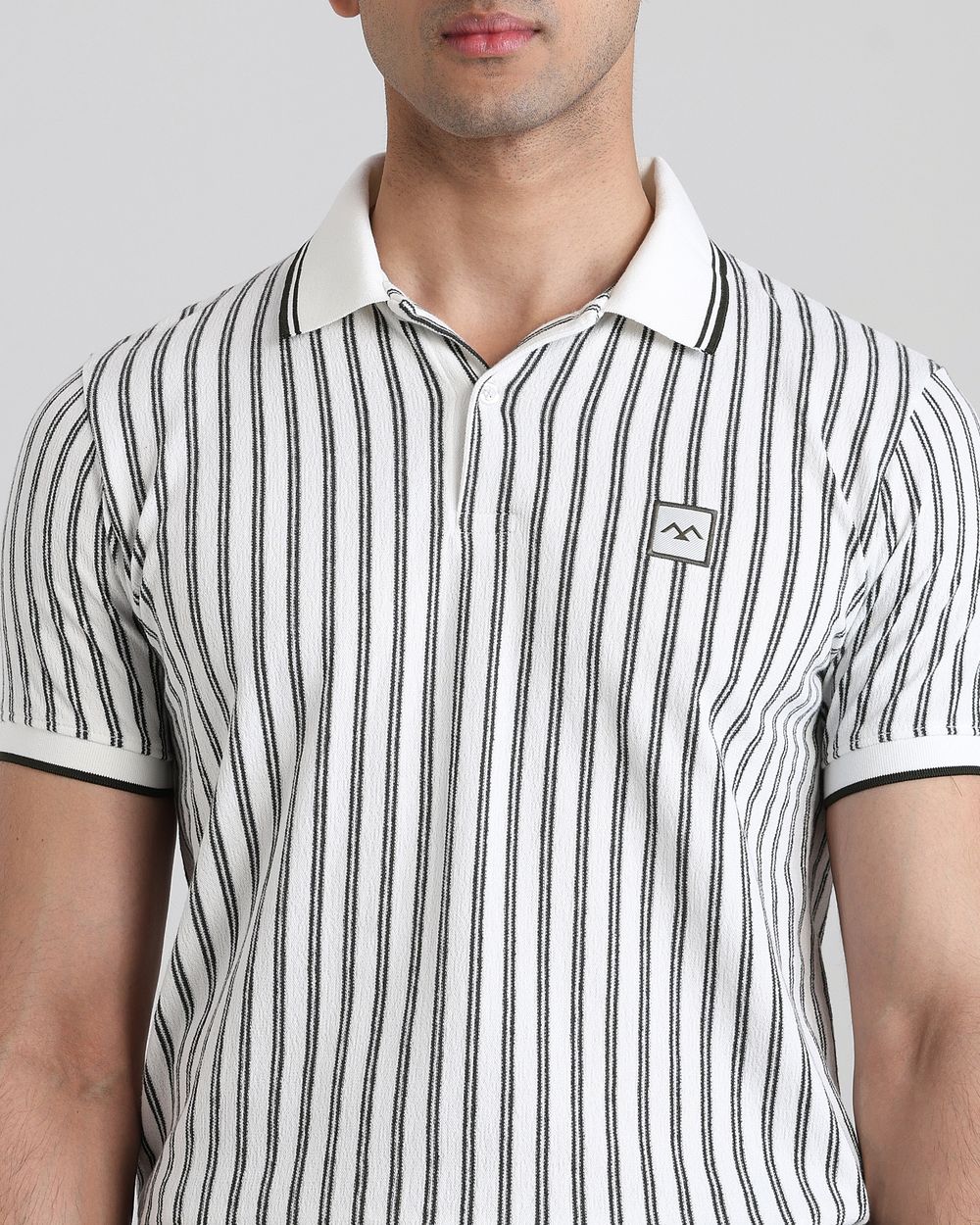White Terry-Towel Stripe Slim Fit T-Shirt