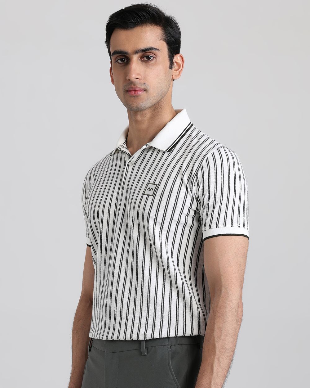 White Terry-Towel Stripe Slim Fit T-Shirt