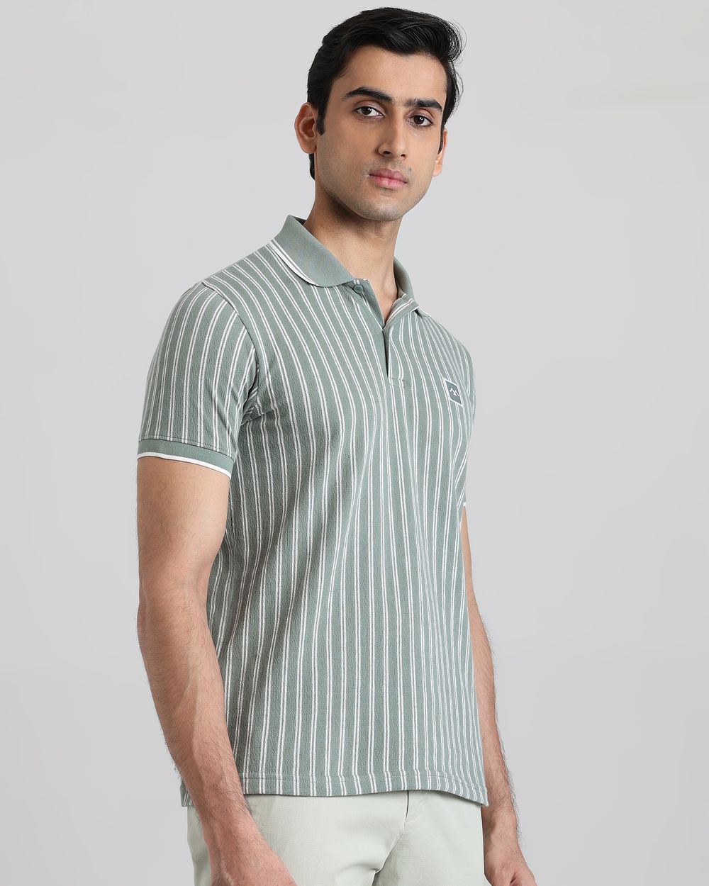 Sage Terry-Towel Stripe Slim Fit T-Shirt