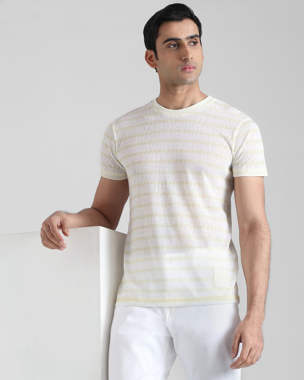 Light Yellow Slub Stripe Slim Fit T-Shirt