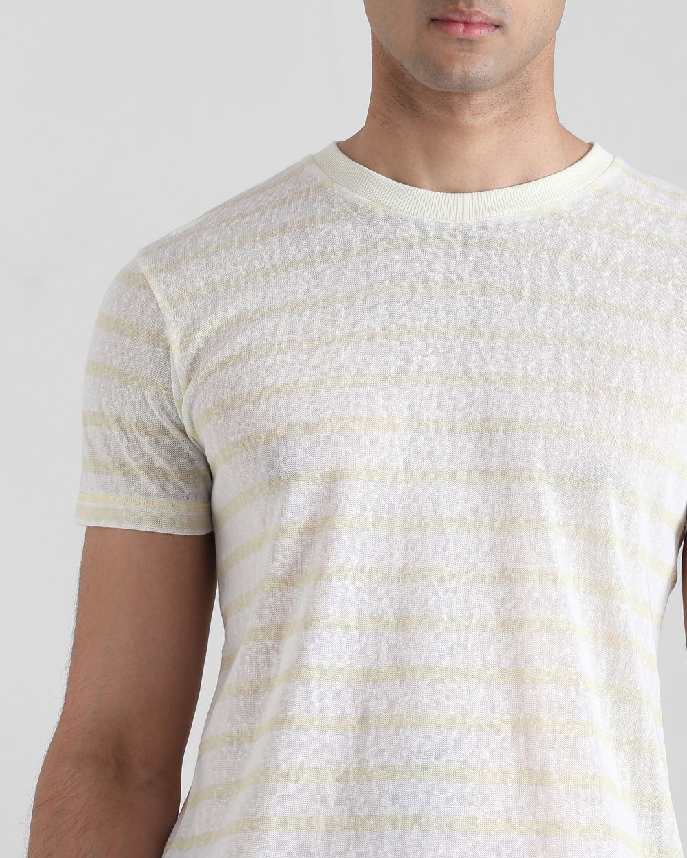 Light Yellow Slub Stripe Slim Fit T-Shirt