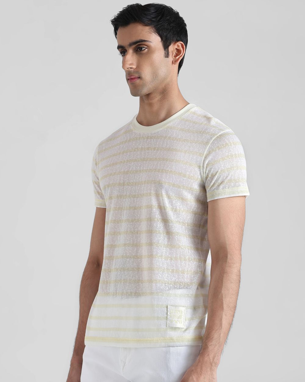Light Yellow Slub Stripe Slim Fit T-Shirt