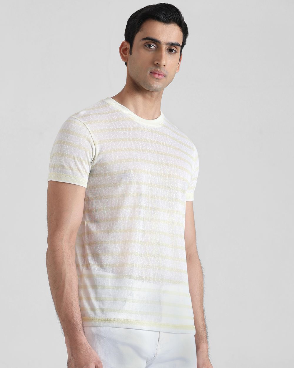 Light Yellow Slub Stripe Slim Fit T-Shirt