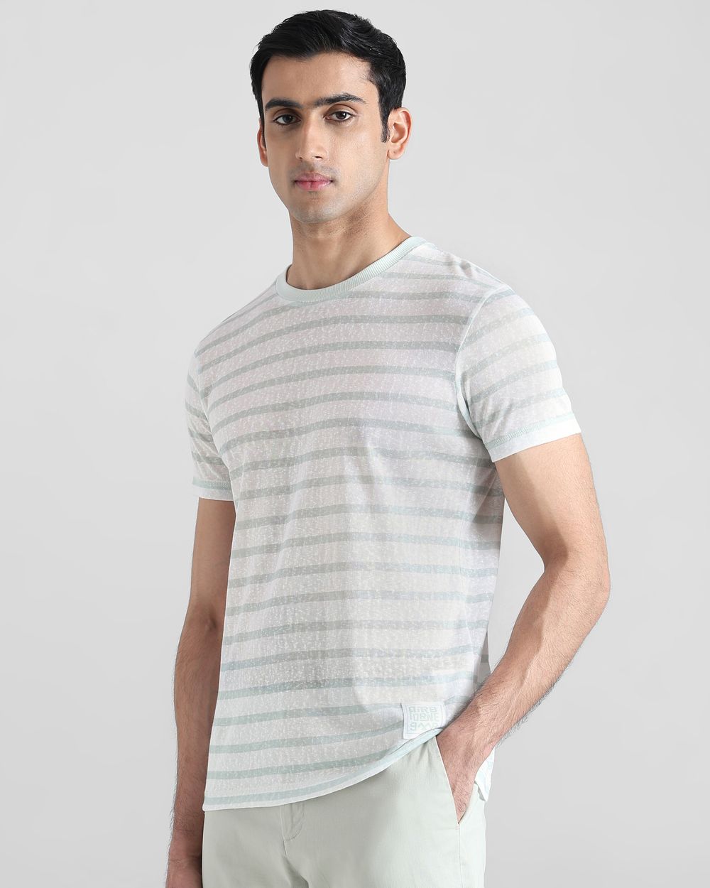 Sage Slub Stripe Slim Fit T-Shirt